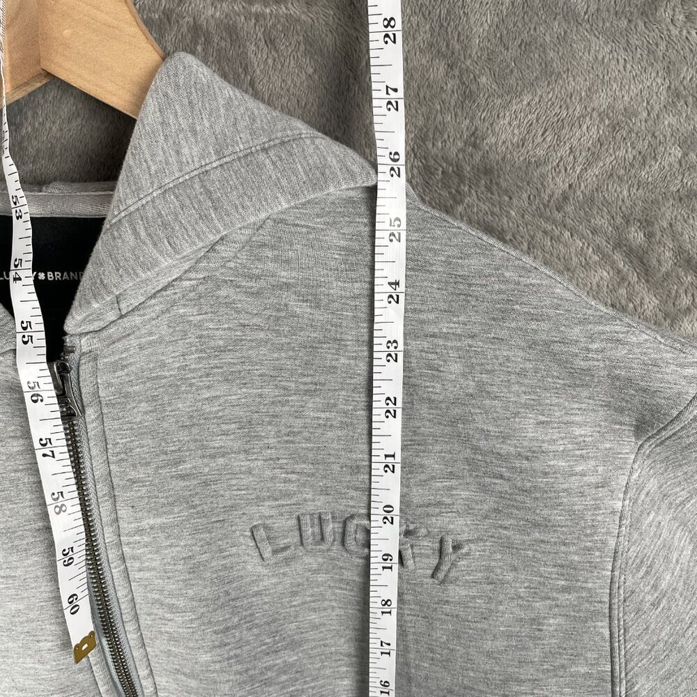 Lucky Brand LUCKY Zip Hoodie Women’s S Gray Full Zip Embossed Logo Soft Stretch - Picture 5 of 7
